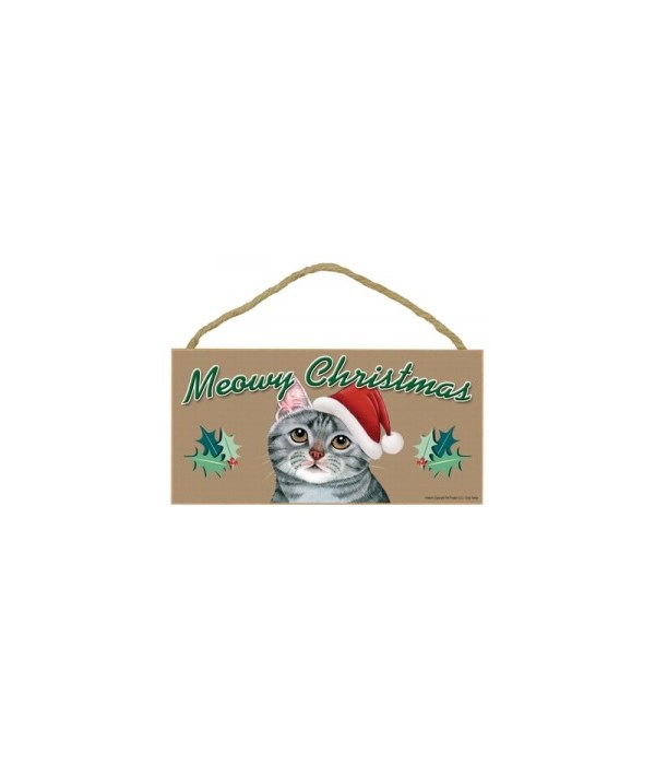 Meowy Christmas Grey Tabby 5x10