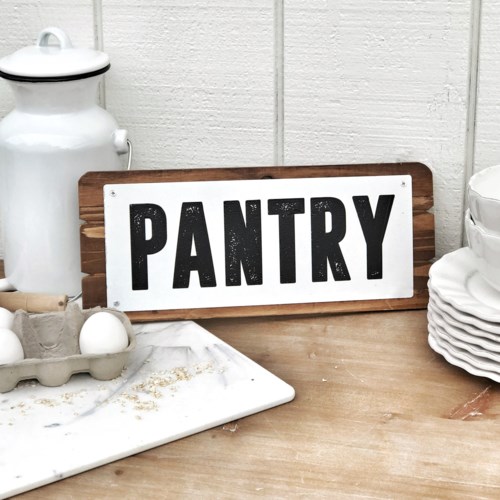 Metal Pantry Sign On Natural Wood Board Kitchen Homeologie