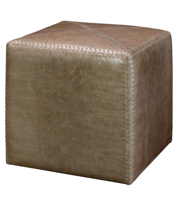 Small Taupe Leather Ottoman