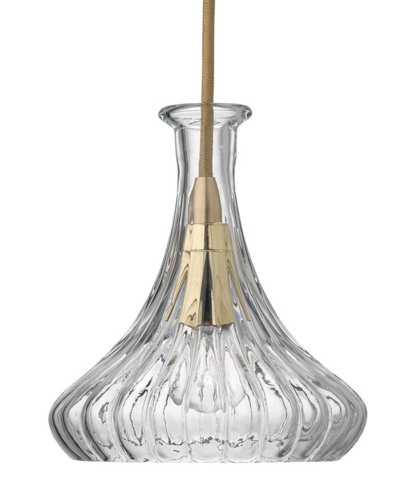 Isabella Carafe Clear Glass and Brass Pendant