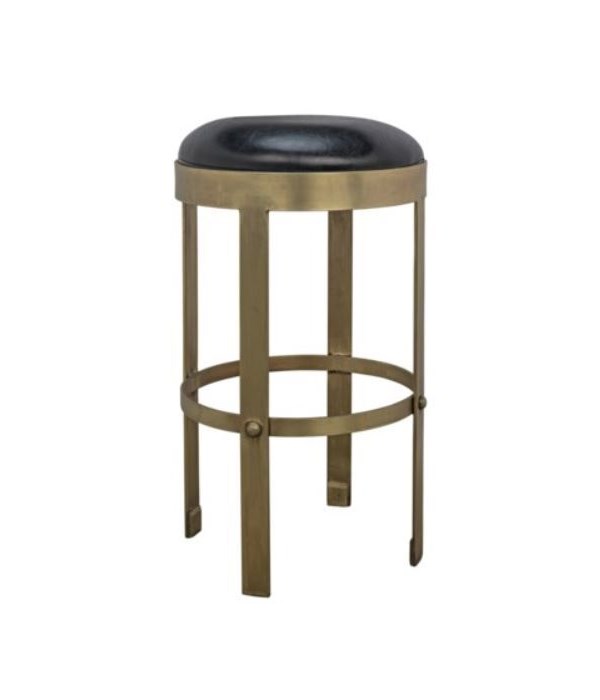 Prince Counter Stool with Leather, Brass