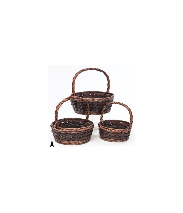 19/1643 S/3 ROUND WILLOW AND WOOD BASKETS CS. PK.: 8