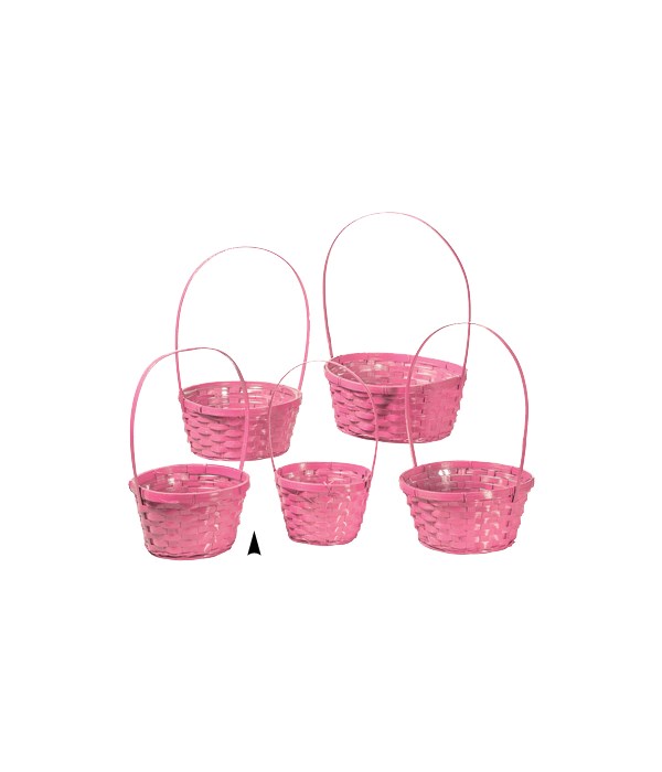 29/11090/P S/5 PINK ROUND BAMBOO BASKETS W/LINERS CS. PK.: 20