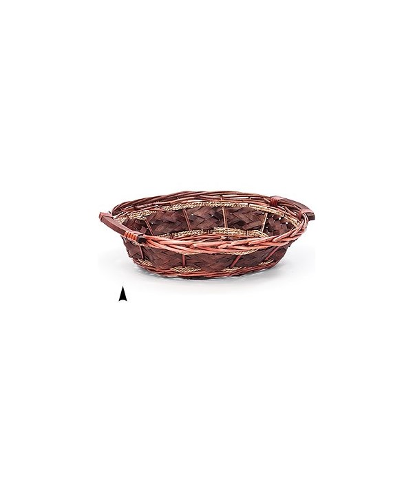 3/2557S  MED OVAL CHIP WOOD TRAY W/WOOD HANDLE AND DARK STAIN CS. PK.: 25