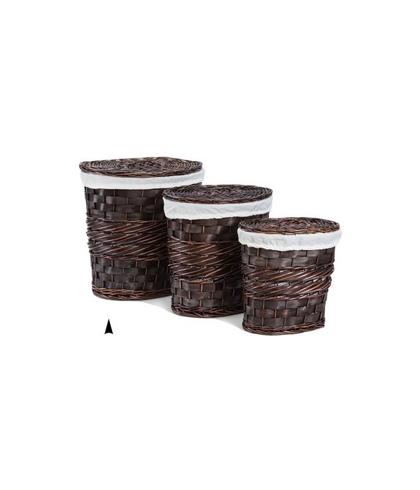 5/10-18 S/3 OVAL STAINED WILLOW HAMPERS CS. PK.: 1