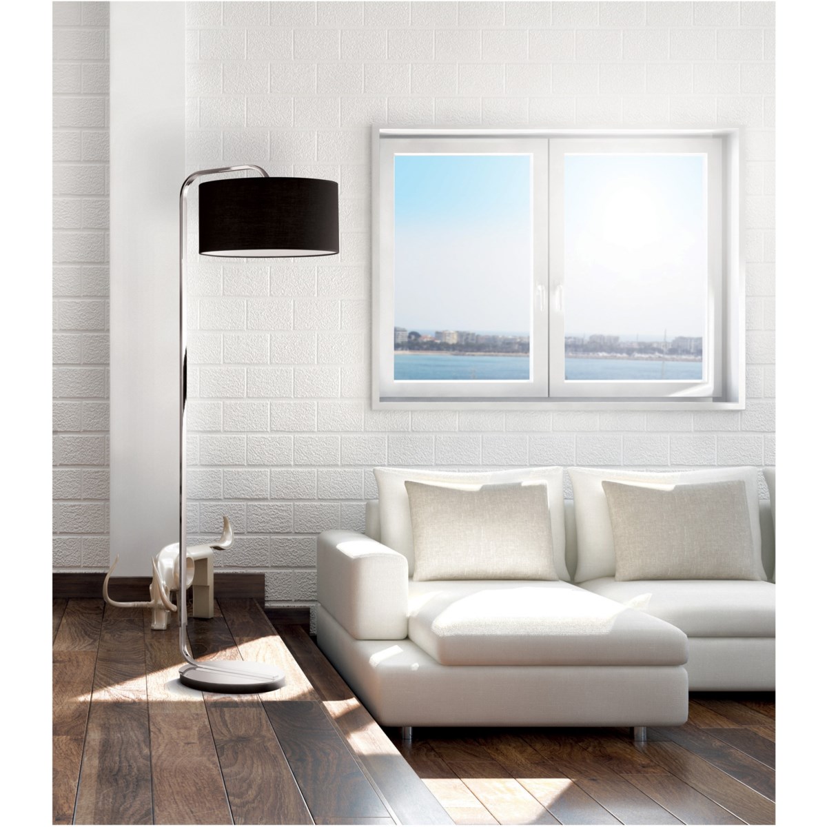 Cannes Floor Lamp in Chrome with Black Shade