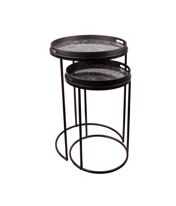 S/2 End Tables Round With Mirror Top&Handle