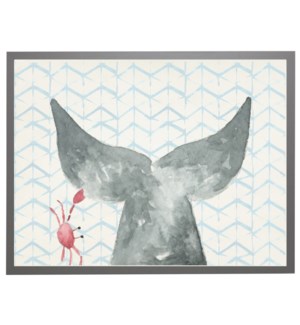 Watercolor whale tale with crab with geometric background A
