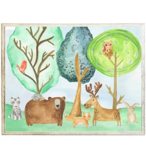 Watercolor whimsical woodland animal scene