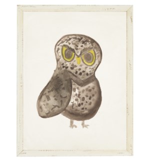 Brown owl w/ yellow eyes and one wing