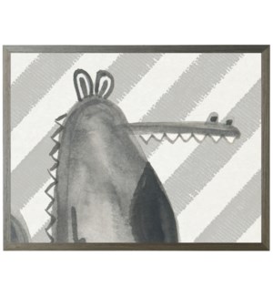 Black and white watercolor alligator on diagonal stripes