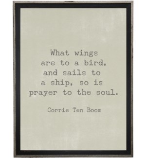What wings are to a bird, and sails to a ship, so is prayer to the soul.  Corrie ten Boom quote