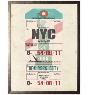 New York City travel ticket on distressed background