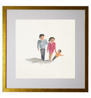 Watercolor couple with a child, matted