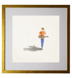 Watercolor man with a guitar, matted