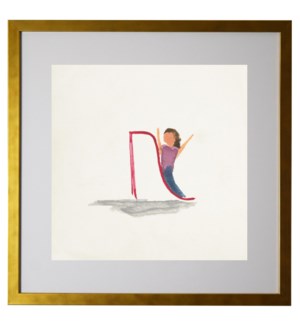 Watercolor girl on a slide, matted