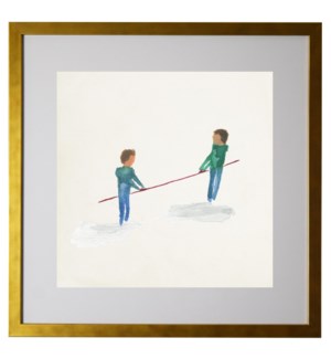 Watercolor guys on a seesaw, matted