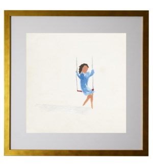 Watercolor girl on a swing, matted