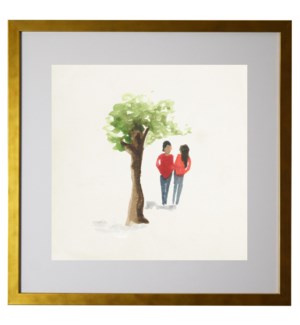 Watercolor couple under a tree, matted