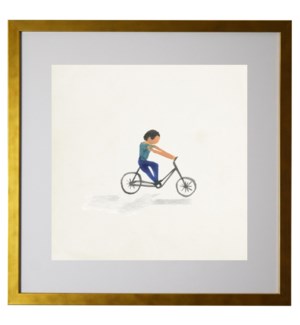 Watercolor man riding a bike, matted