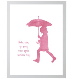 Pink sillouette girl & umbrella w/ Rain rain quote