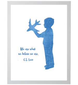 Blue sillouette boy w/ airplane w/ We are what quote, CS Lewis