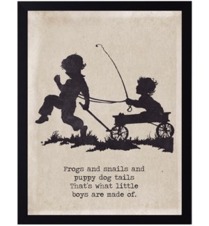 Frogs and snails quote on boys and wagon silhouette
