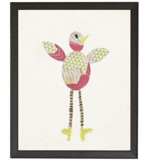 Pink and green torn paper bird