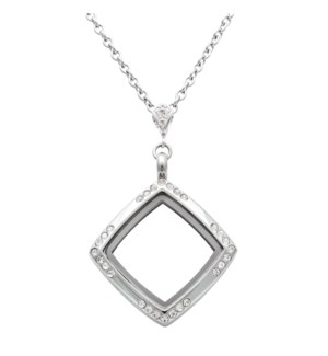 Square with White Topaz Corners Locket With Chain