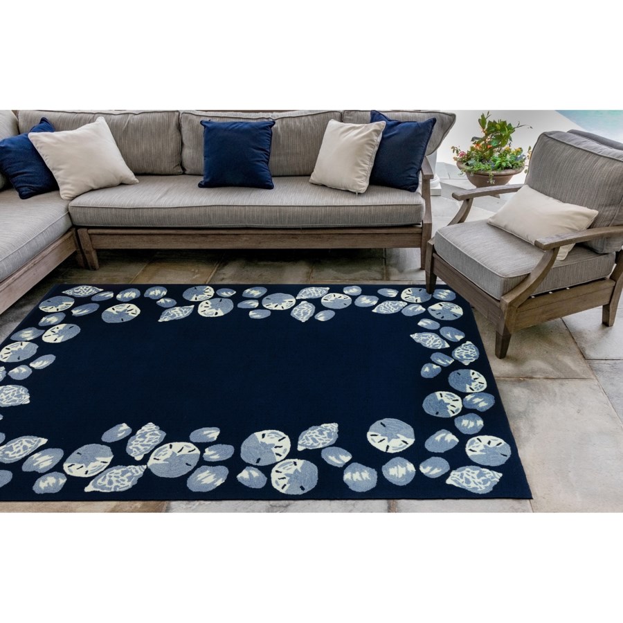 Liora Manne Capri Seashell Border Indoor Outdoor Rug Navy All