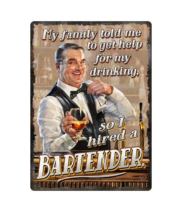 Tin Sign 12in x 17in - Hired Bartender