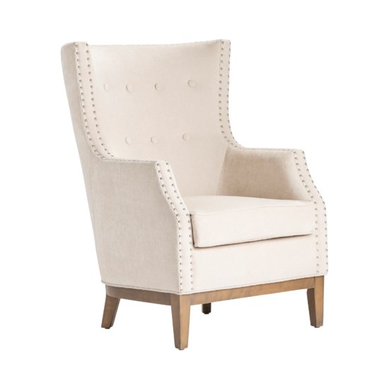 Crestview Collection Seville Upholstered Ivory Wing Chair With