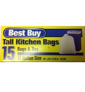 BEST BUY TALL KITCHEN BAGS 13 GAL 15 CT