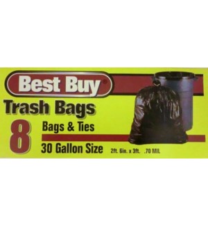 BEST BUY TRASH BAGS(BROWN) 30 GAL 8 CT