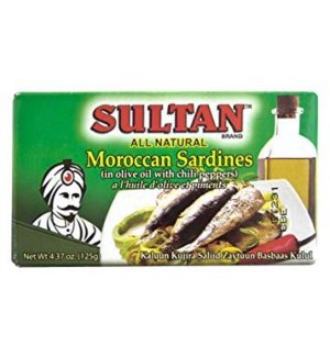 SULTAN SARDINES IN OLIVE OIL AND CHILLI PEPPERS(GREEN) 4.37OZ 