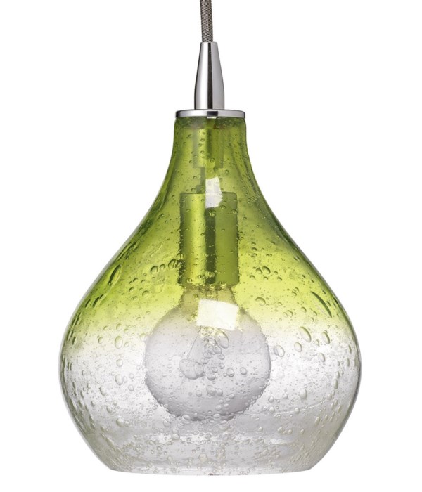 Sm Curved Pendant in Green and Clear Seeded Glass