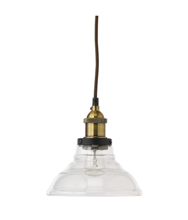 Factory Bell Pendant in Brass and Clear Glass