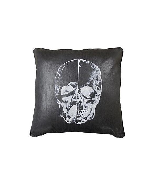 Skull Pillow, Black Fabric, 22x22