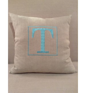 Natural Linen w,  Blue T Pillow