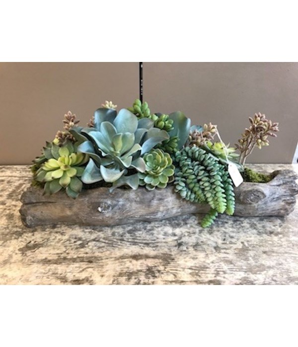 Large Concrete Wood Log with Mixed Succulents