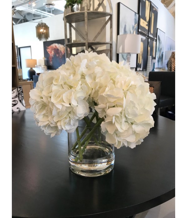 Glass Vase White Hydrangeas
