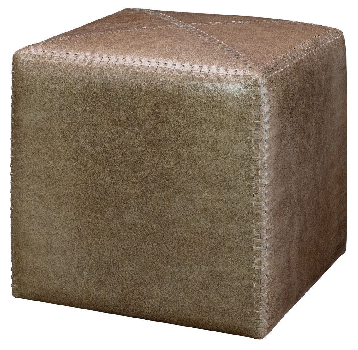Small Taupe Leather Ottoman Benches, Small Leather Ottomans
