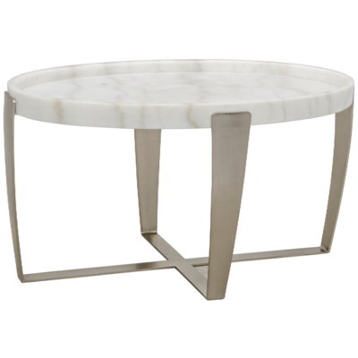 Ennio Coffee Table, White Stone, Antique Silver - cocktail ...