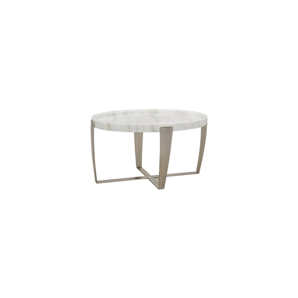 Ennio Coffee Table, White Stone, Antique Silver - cocktail ...