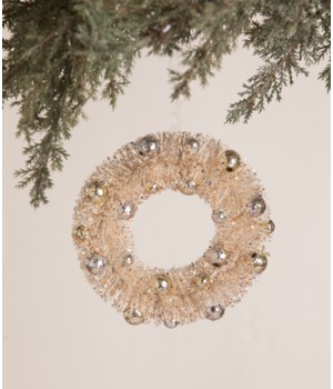 Silver and Gold Beaded Bottle Brush Wreath Ornament