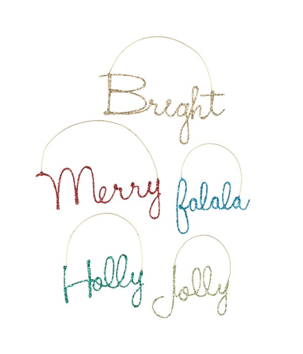 Merry & Bright Wire Word Ornament 5A