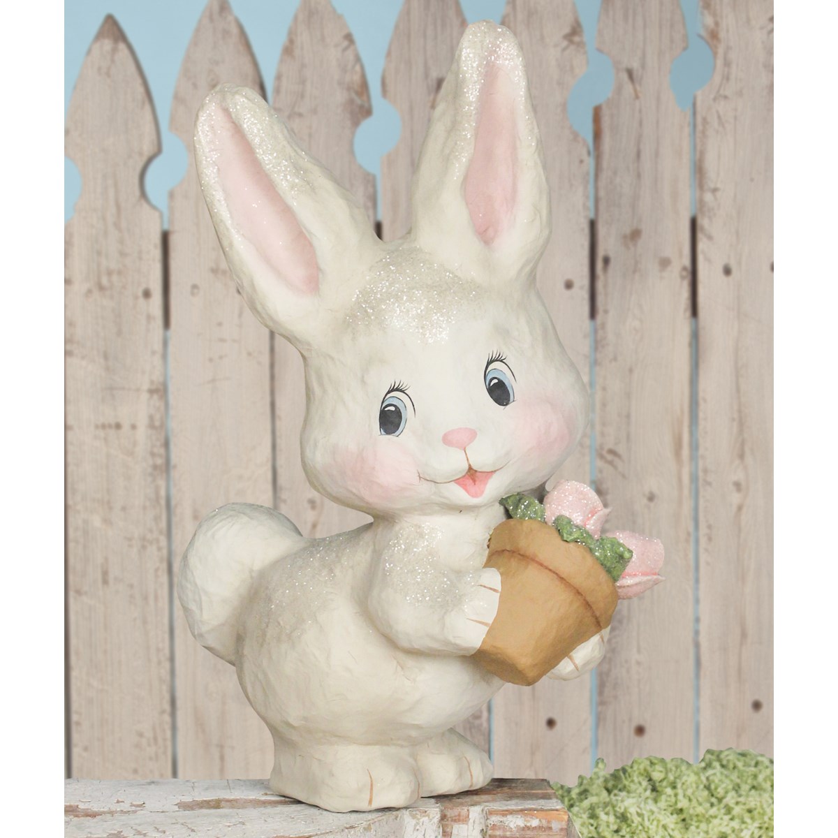 Download White Bunny With Flowers Large Paper Mache Bunnies Bethany Lowe Designs