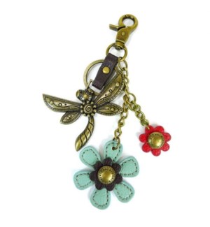 Metal Charming Keychain - Dragonfly & Flower