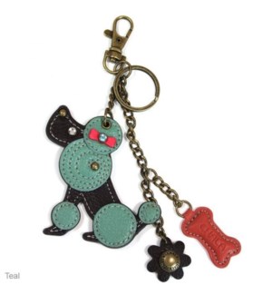 Mini Keychain - Poodle - teal (w/ bone charm)