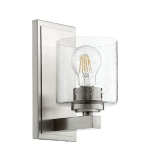 1 Light Transitional Satin Nickel Clear Seeded Glass Wall Sconce
